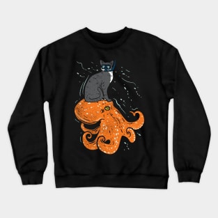 Snorkeling Cat Riding Octopus Crewneck Sweatshirt